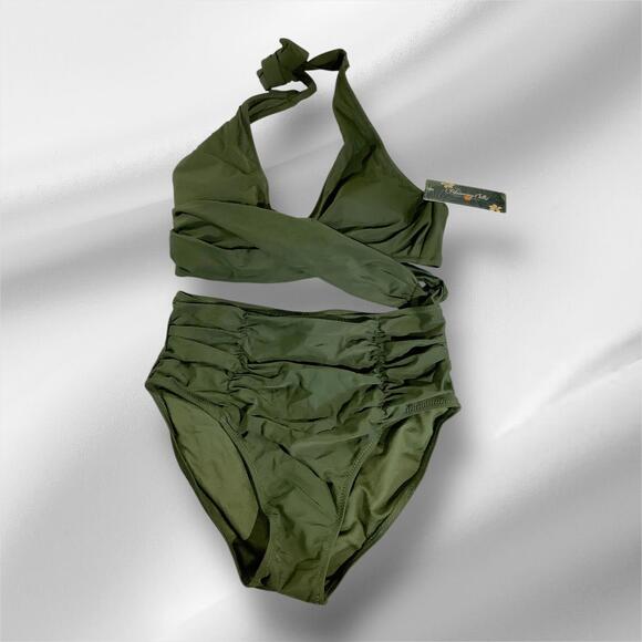 NWT Blooming Jelly 2 Piece Tummy Control Modest High Waist Halter Swimsuit, S - Picture 4 of 4